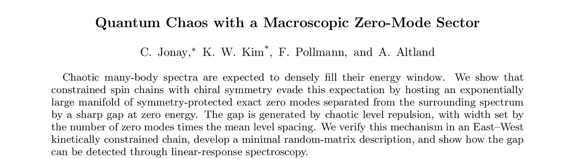 Title and abstract preview of the arXiv paper Quantum Chaos with a Macroscopic Zero-Mode Sector.